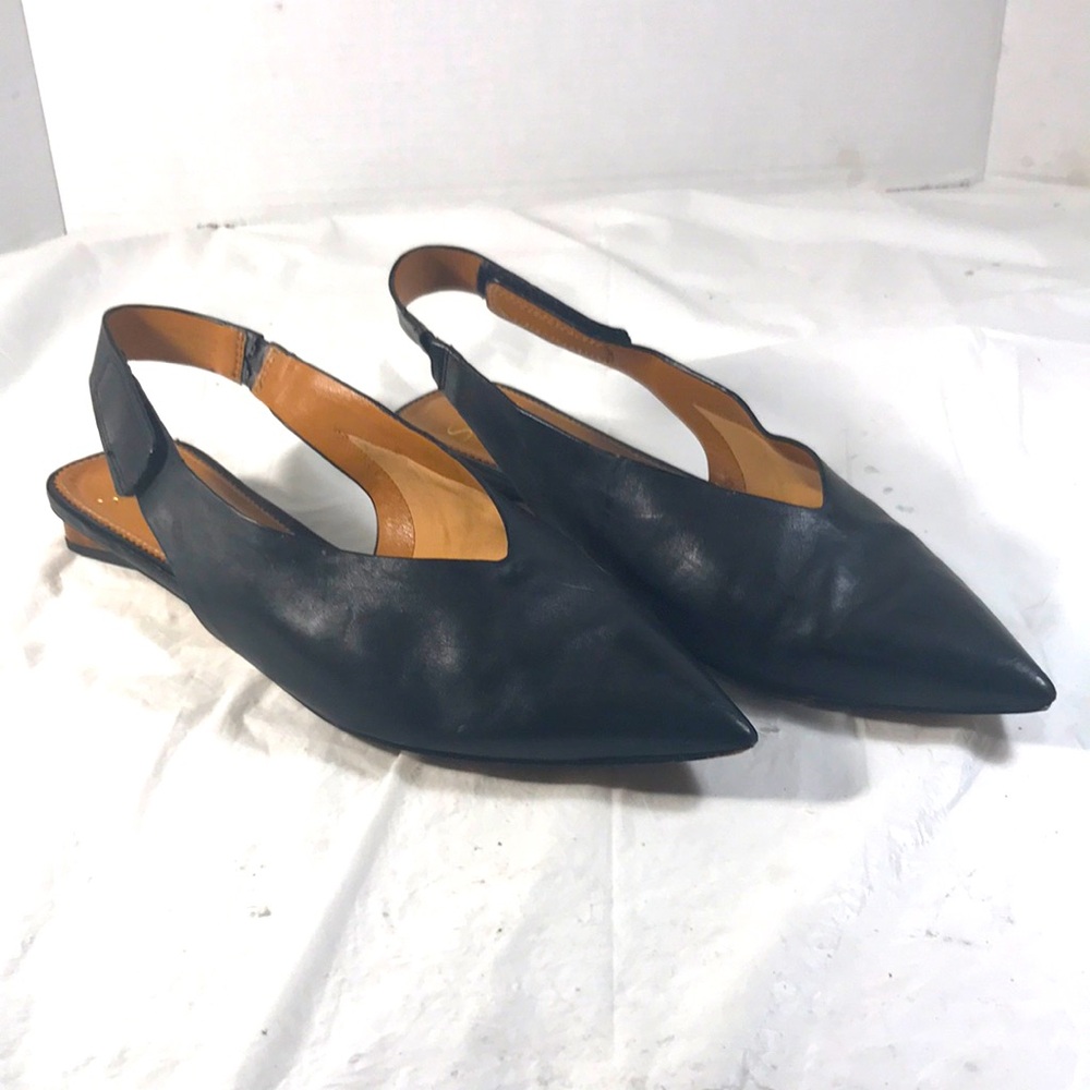 Sarto Women’s Elegant Black Leather Pointy Toe Triangular Heel Slingback Flats - Picture 1 of 8